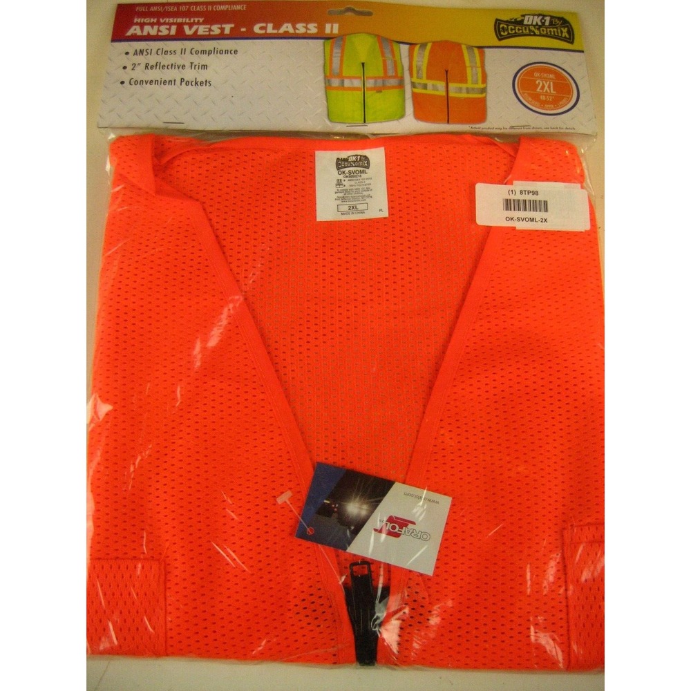Occunomix OK*1 Orange Mesh High Vis 5 Pocket Safety Vest ANSI/ ISEA 107 cl II